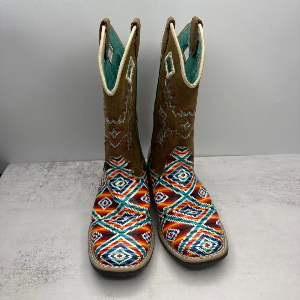 Twister Brynlee Western Boots Children 13 Brown Aztec Modern Cowgirl Festival